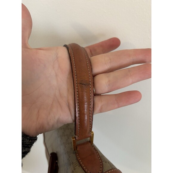 Celine Logo Macadam Pattern Hand Bag Leather Tan/Brown Crossbody Authentic Vtg - Picture 16 of 16